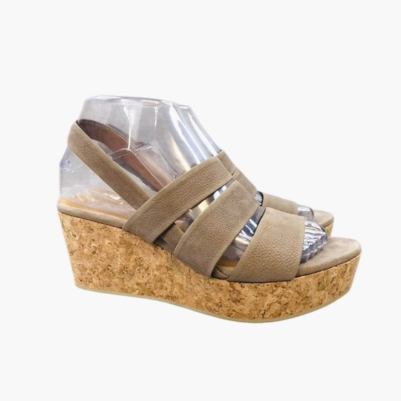 Coclico taupe light Brown Leather Open Toe Wedge Heel Slingback Sandal - Picture 1 of 12